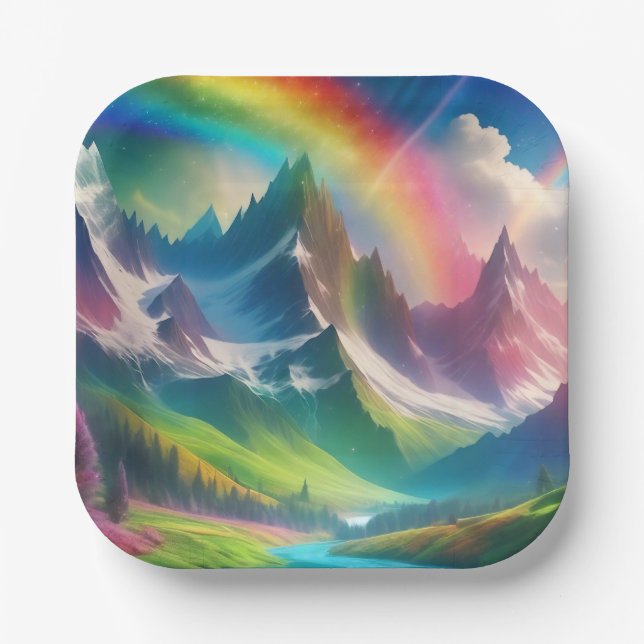 Beautiful Rainbow Fantasy Realm Paper Plate (Front)