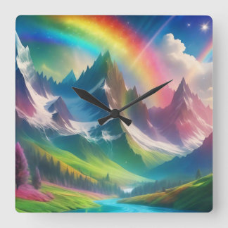 Beautiful Rainbow Fantasy Realm Square Wall Clock