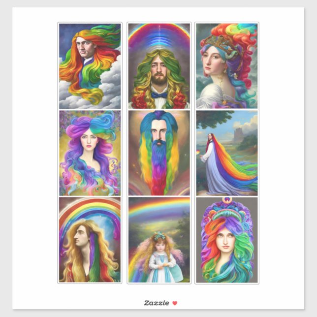 Beautiful Rainbow Hair People portraits fantasy  (Sheet)