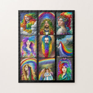 Beautiful Rainbow Hair People portraits fantasy  Jigsaw Puzzle