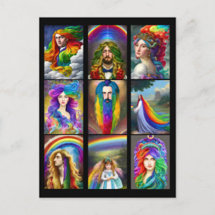 Beautiful Rainbow Hair People portraits fantasy Postcard