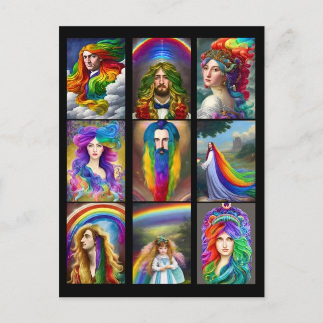 Beautiful Rainbow Hair People portraits fantasy   Postcard (Front)