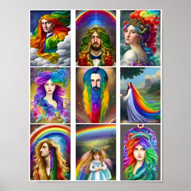 Beautiful Rainbow Hair People portraits fantasy Poster (Front)