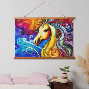 Beautiful Rainbow Horse Portrait Hanging Tapestry