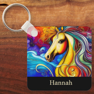 Beautiful Rainbow Horse Portrait  Key Ring
