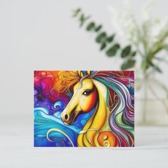 Beautiful Rainbow Horse Portrait   Postcard (Standing Front)