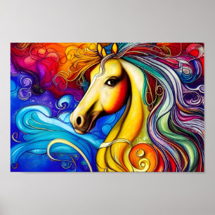Beautiful Rainbow Horse Portrait Poster