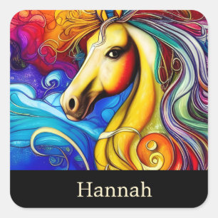 Beautiful Rainbow Horse Portrait Square Sticker