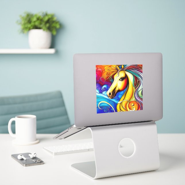 Beautiful Rainbow Horse Portrait Vinyl Decal (Laptop On Desk)
