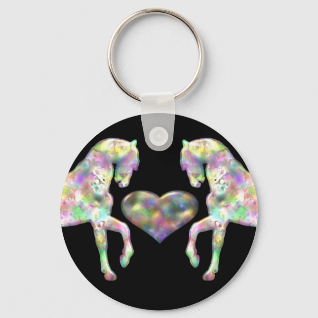 Beautiful Rainbow Horses And Heart Key Ring (Front)