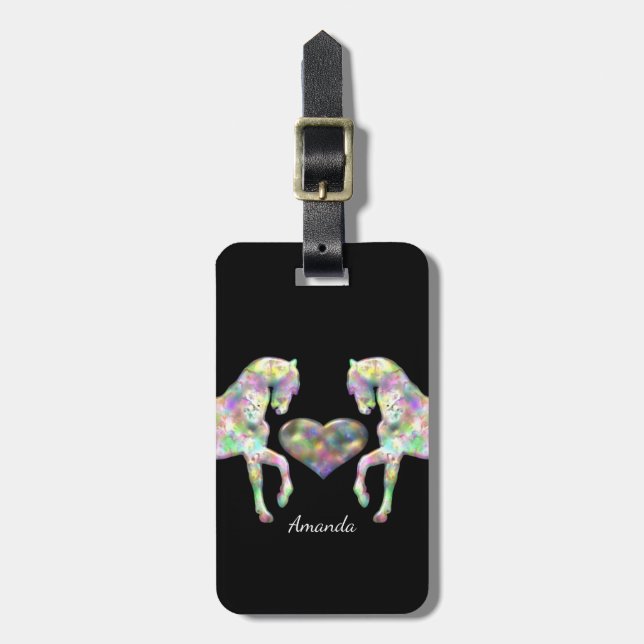 Beautiful Rainbow Horses and Heart Luggage Tag (Front Vertical)