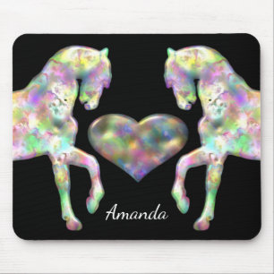Beautiful Rainbow Horses and Heart Mouse Mat