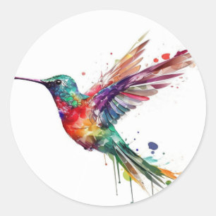 Beautiful Rainbow Hummingbird with Splatter Effect Classic Round Sticker
