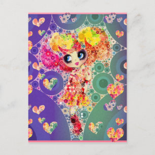 Beautiful Rainbow KAWAII Girl PinkyP Harajuku Postcard