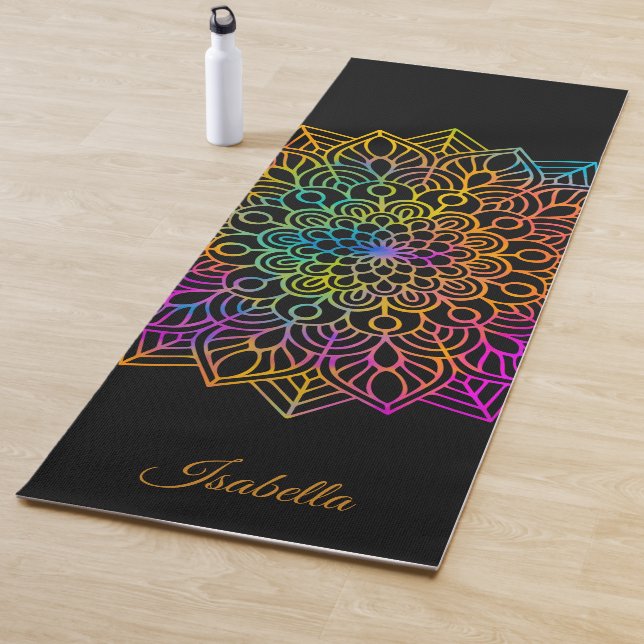 Beautiful Rainbow Mandala Pattern Personalise Yoga Mat (In Situ)