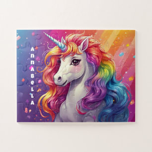 Beautiful Rainbow Mane Unicorn Personalized Jigsaw Puzzle