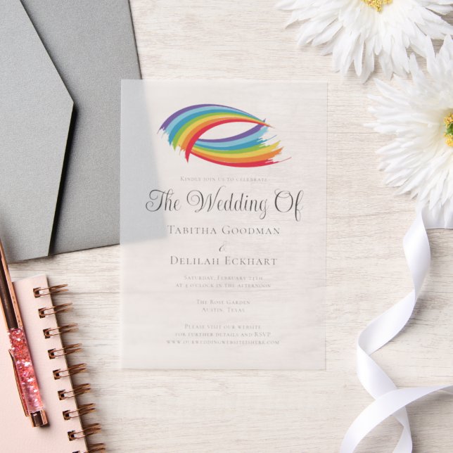 Beautiful Rainbow Modern LGBTQ Wedding Vellum Invitations (Wedding)