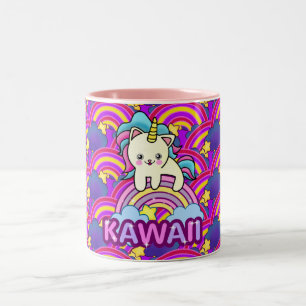 Beautiful Rainbow Pretty Kawaii Unicorn Cat Two-Tone Coffee Mug