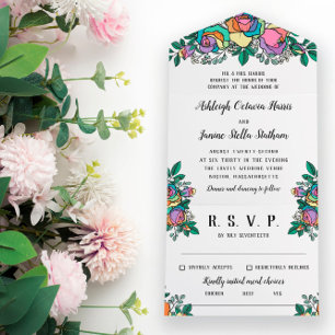 Beautiful Rainbow Roses Floral Wedding All In One Invitation