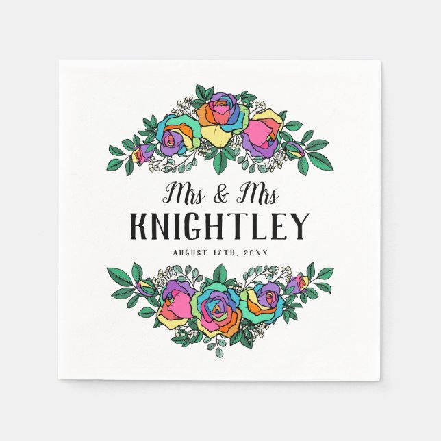 Beautiful Rainbow Roses Floral Wedding Napkin (Front)