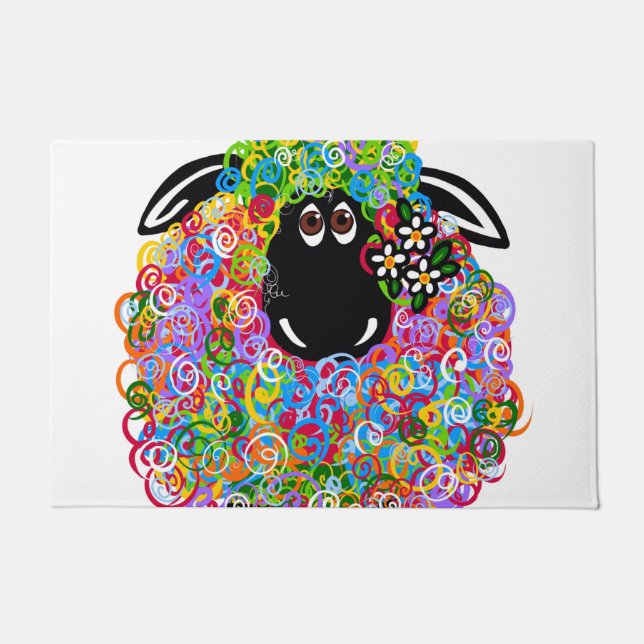 Beautiful Rainbow Sheep Of The Family Doormat (Front)