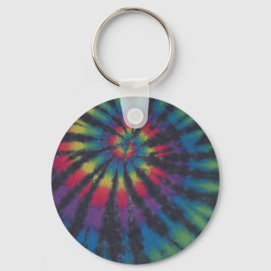 Beautiful Rainbow Swirl Spiral Tie Dye PhatDyes Key Ring