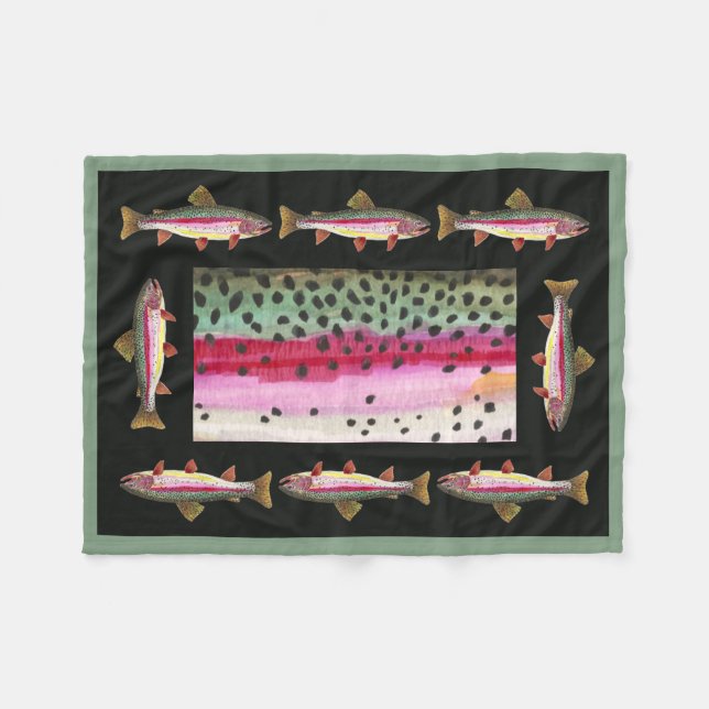 Beautiful Rainbow Trout Fly Fishing Fleece Blanket (Front (Horizontal))