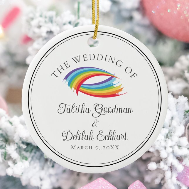 Beautiful Rainbow Waves Wedding Keepsake Christmas Ceramic Tree Decoration (Creator Uploaded)