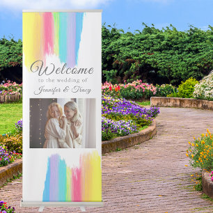 Beautiful Rainbow Wedding Couple Photo Vertical Retractable Banner