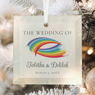 Beautiful Rainbow Wedding Personalised Christmas Glass Tree Decoration