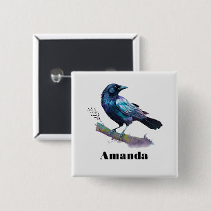 Beautiful Raven on a Tree Branch 15 Cm Square Badge