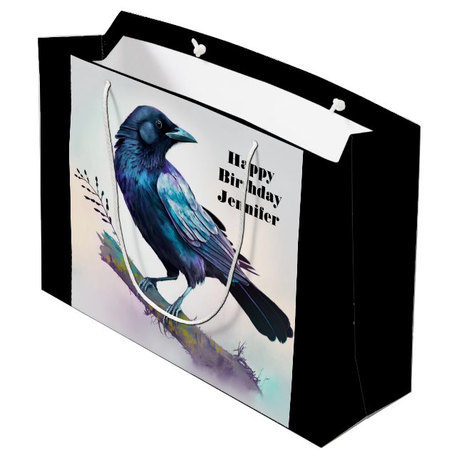 Beautiful Raven on a Tree Branch Birthday Large Gift Bag (Back Angled)