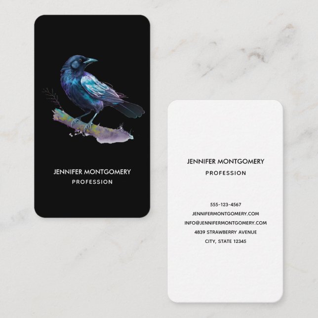Beautiful Raven on a Tree Branch Business Card (Front/Back)