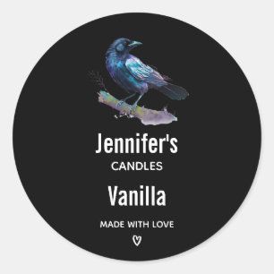Beautiful Raven on a Tree Branch Candle Business Classic Round Sticker