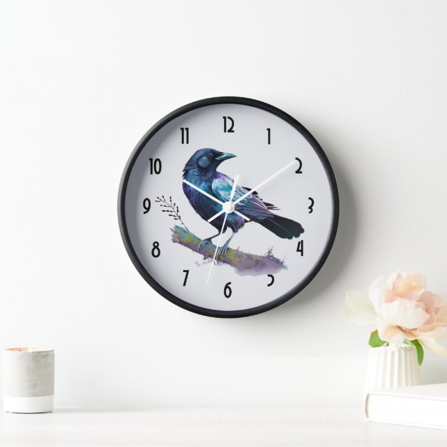 Beautiful Raven on a Tree Branch Clock (Home)