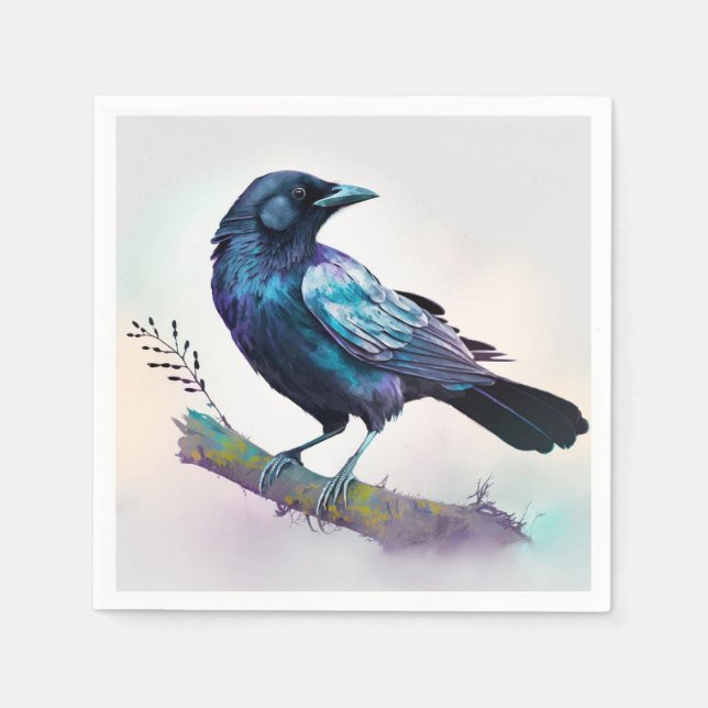  Beautiful Raven on a Tree Branch Napkin (Front)