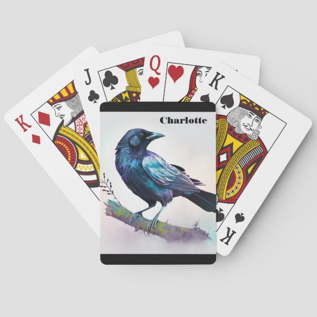 Beautiful Raven on a Tree Branch Playing Cards (Back)