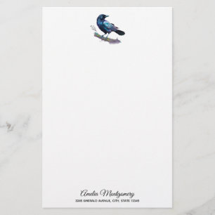 Beautiful Raven on a Tree Branch Stationery