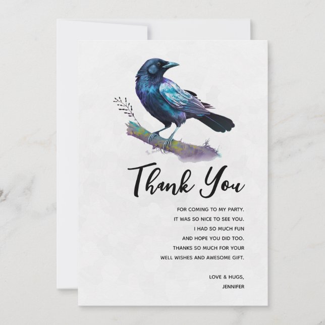 Beautiful Raven on a Tree Branch Thank You Card (Front)