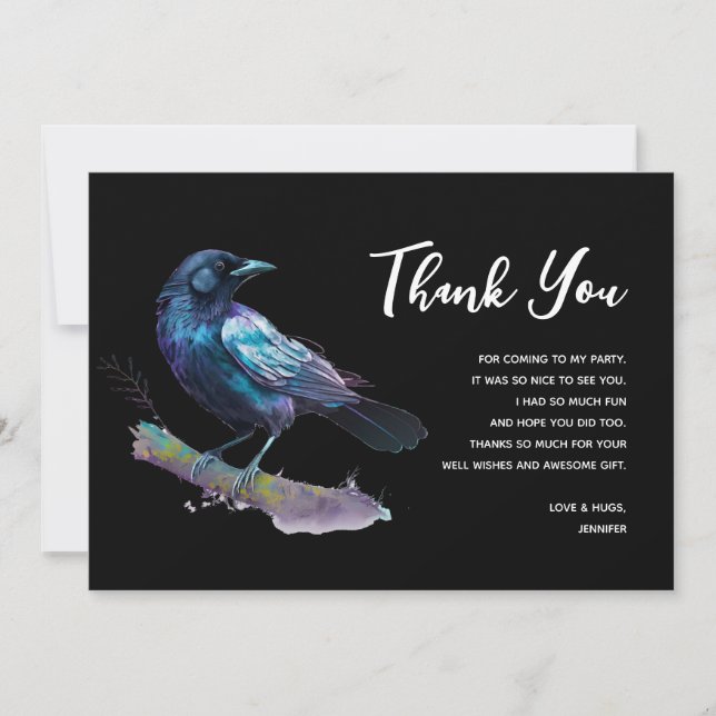 Beautiful Raven on a Tree Branch Thank You Card (Front)