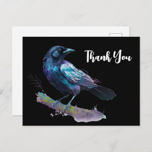 Beautiful Raven on a Tree Branch Thank You Postcard