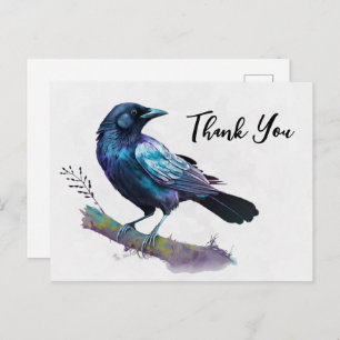 Beautiful Raven on a Tree Branch Thank You Postcard