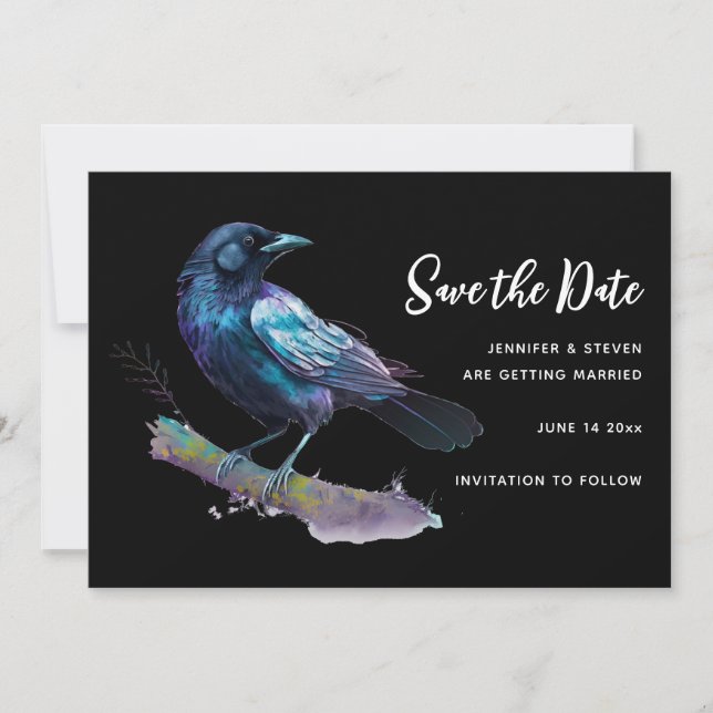 Beautiful Raven sitting on a Branch Save The Date (Front)