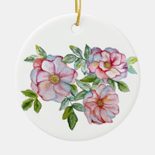Beautiful realistic watercolor roses. ceramic tree decoration