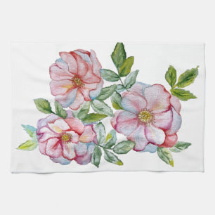 Beautiful realistic watercolor roses. tea towel