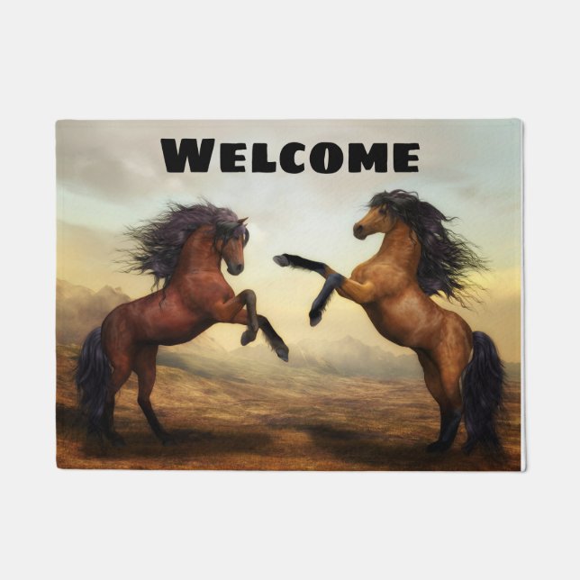 Beautiful Rearing Buckskin and Bay Horses Doormat (Front)
