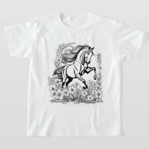 Beautiful Rearing Horse & Flowers Paint a  T-Shirt