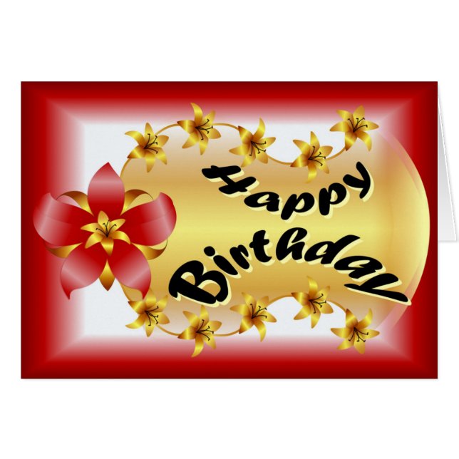 Beautiful red and gold flower in scarlet birthday (Front Horizontal)