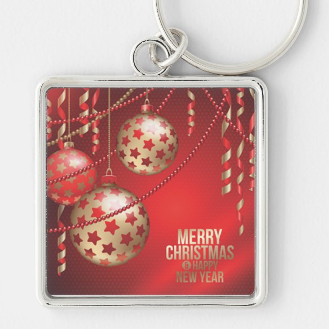 Beautiful Red and Golden Christmas Balls Key Ring (Front)