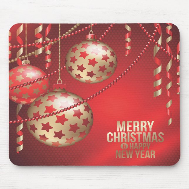 Beautiful Red and Golden Christmas Balls Mousepad (Front)